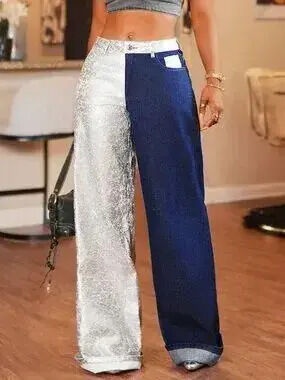 Two-Tone Wide-Leg Jeans